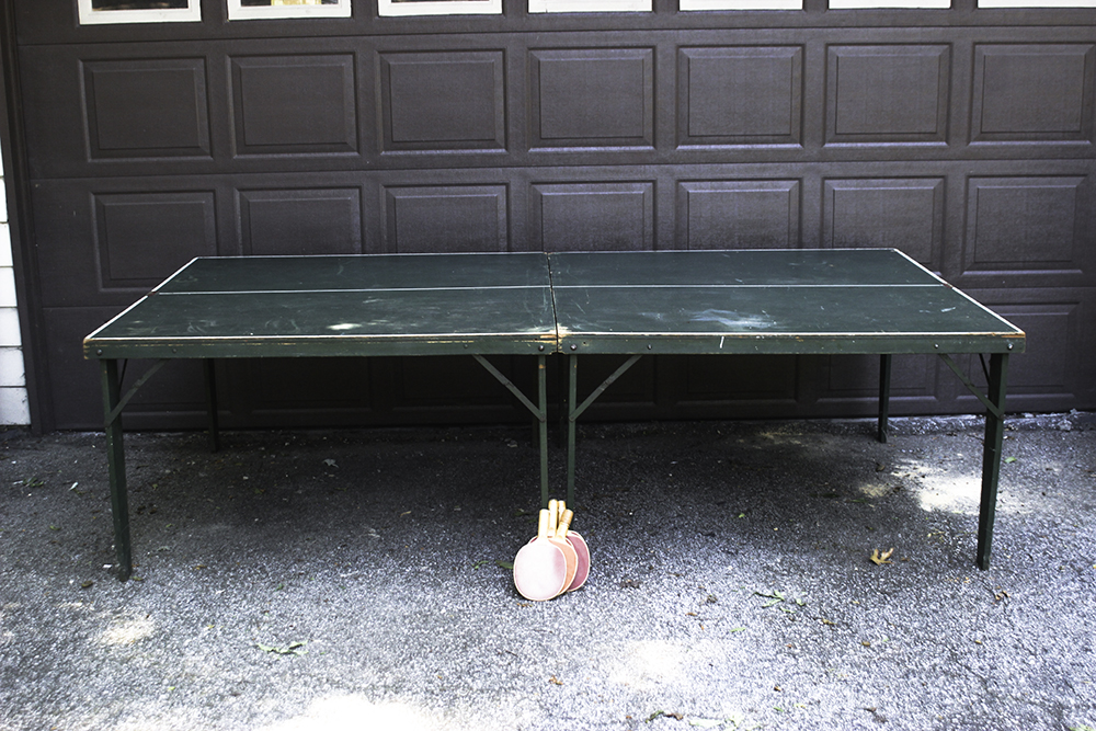 Vintage Wooden Ping Pong Table and Paddles