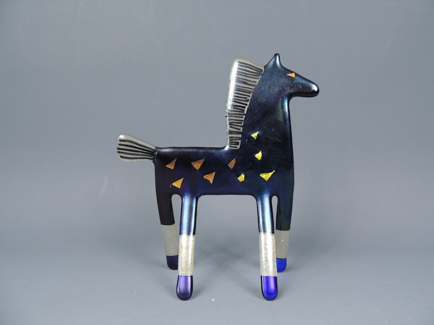 Electric Blue Fused Art Glass Horse by Newy Fagan
