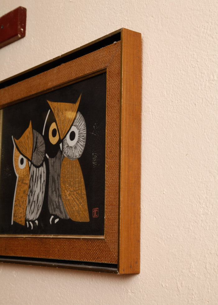 Vintage Japanese Woodblock of Owls