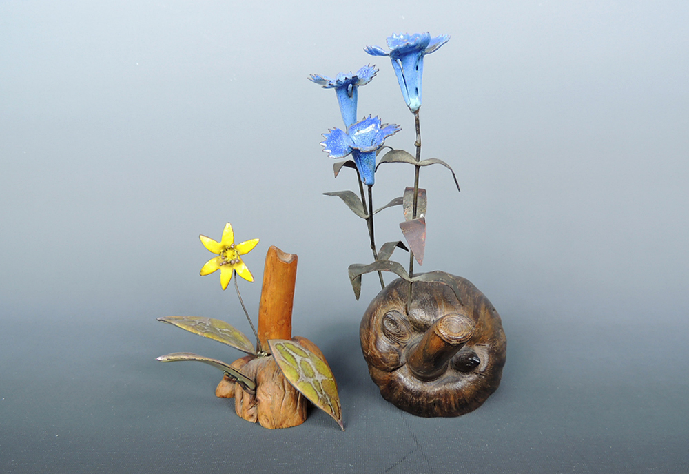 Brumm Enamel on Copper Flower Sculptures