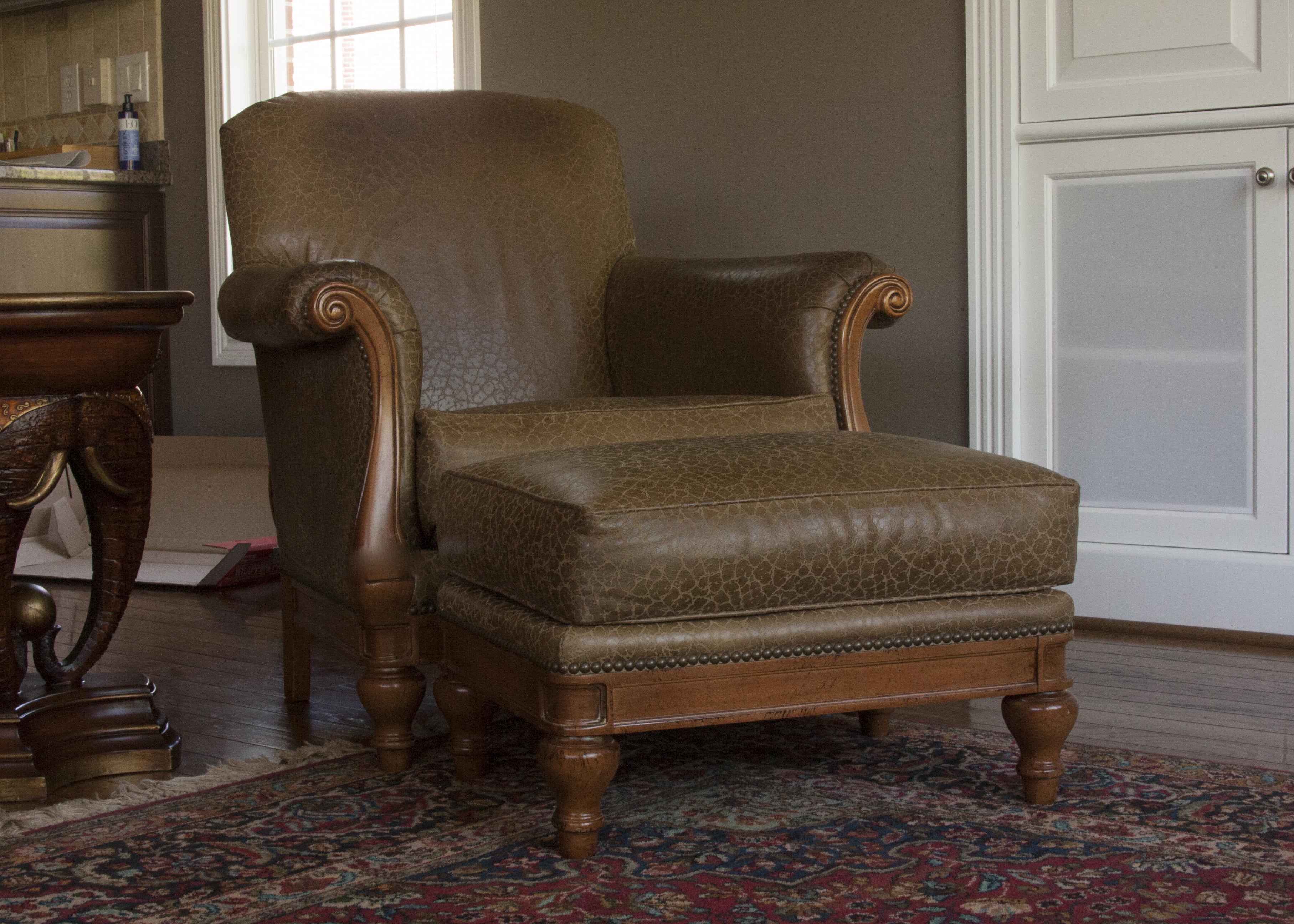Thomasville Leather Armchair and Ottoman