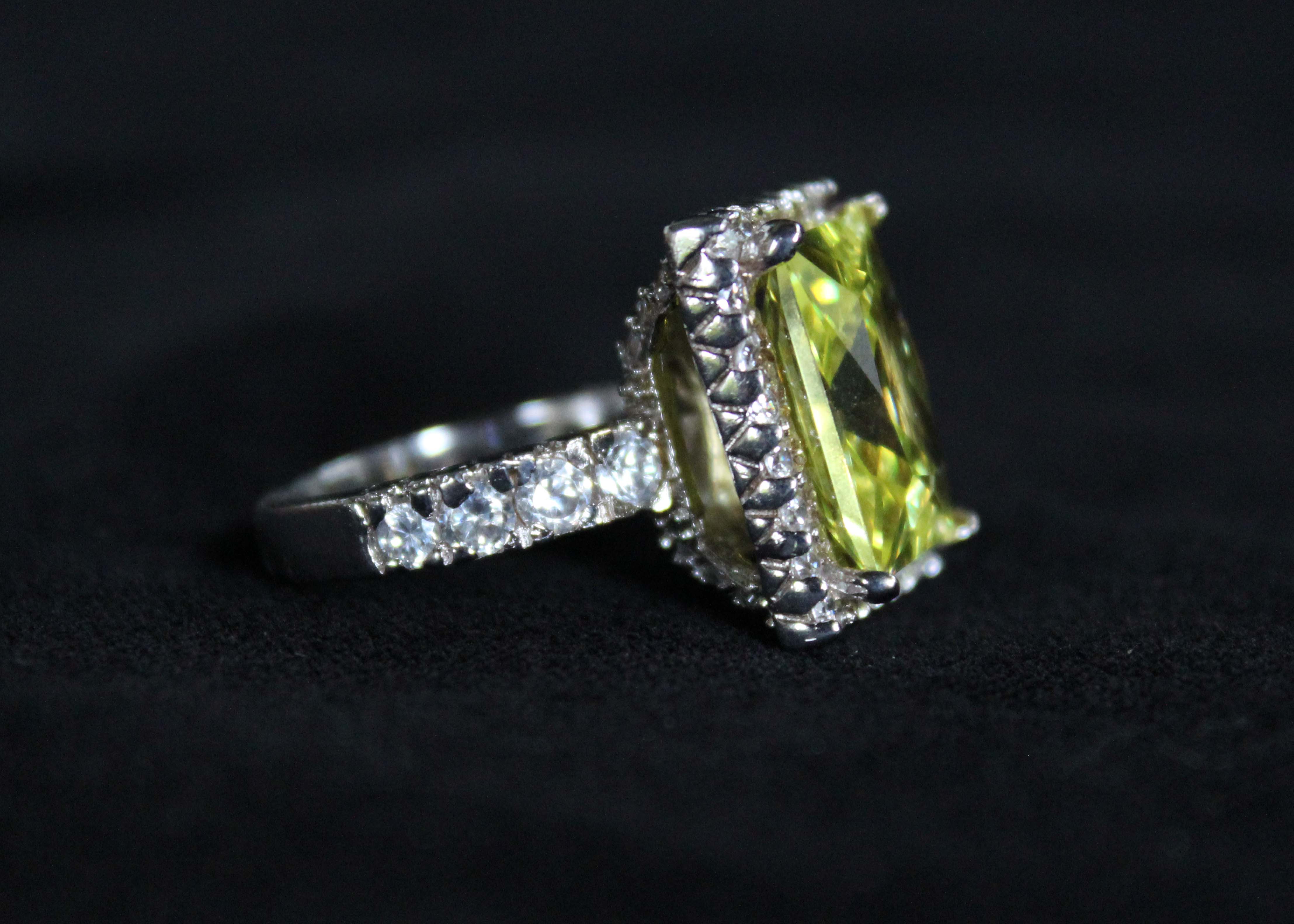 Sterling Silver and Yellow Stone Ring