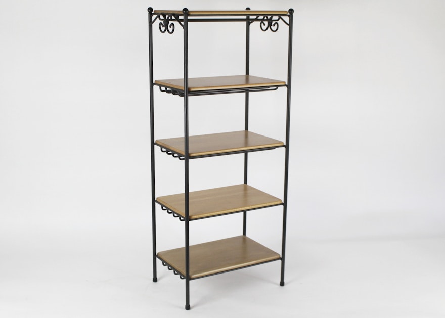 Longaberger Wrought Iron Five Tier Stand w/ Wood Shelves