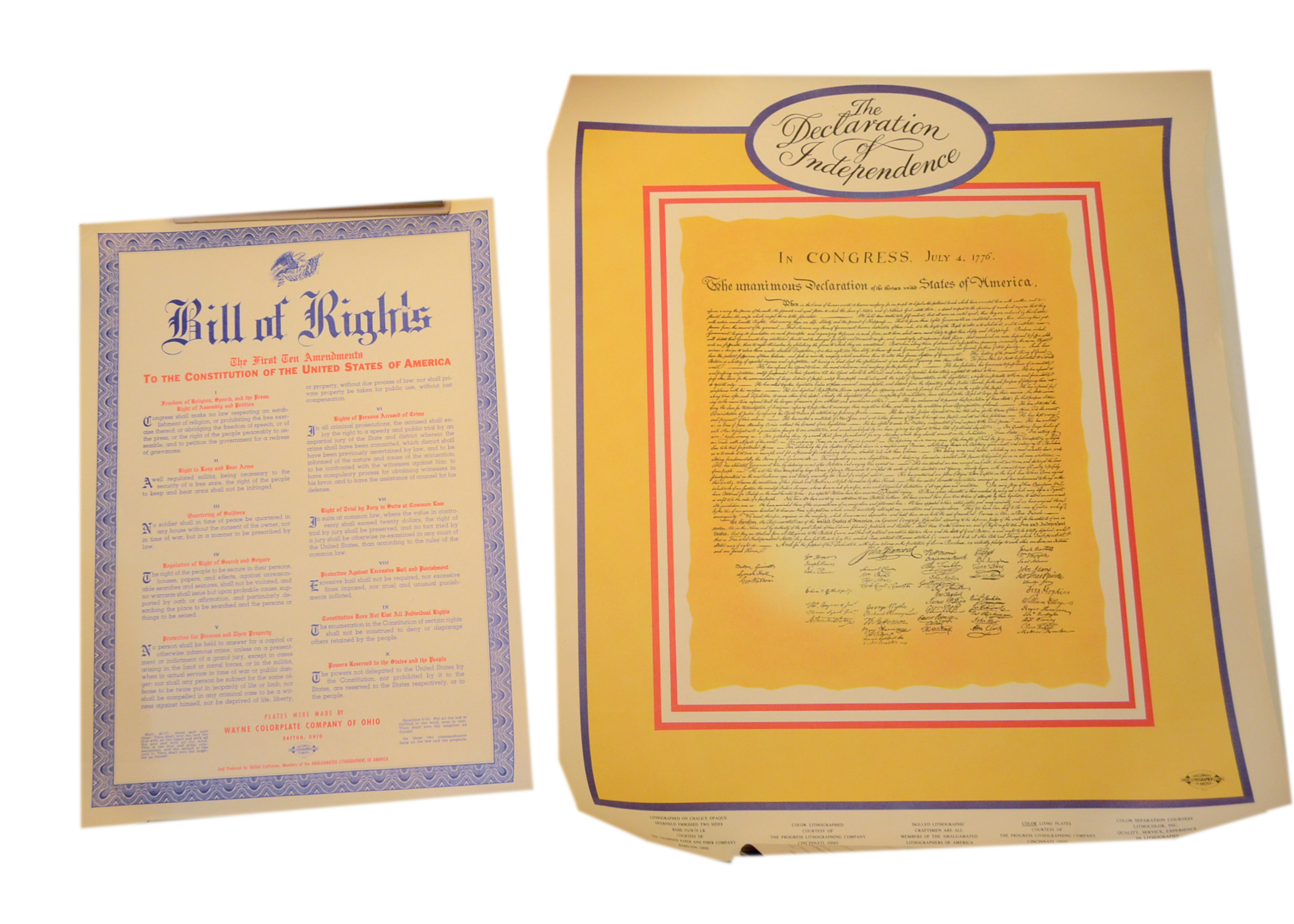 Declaration of Independence and Bill of Rights Copies