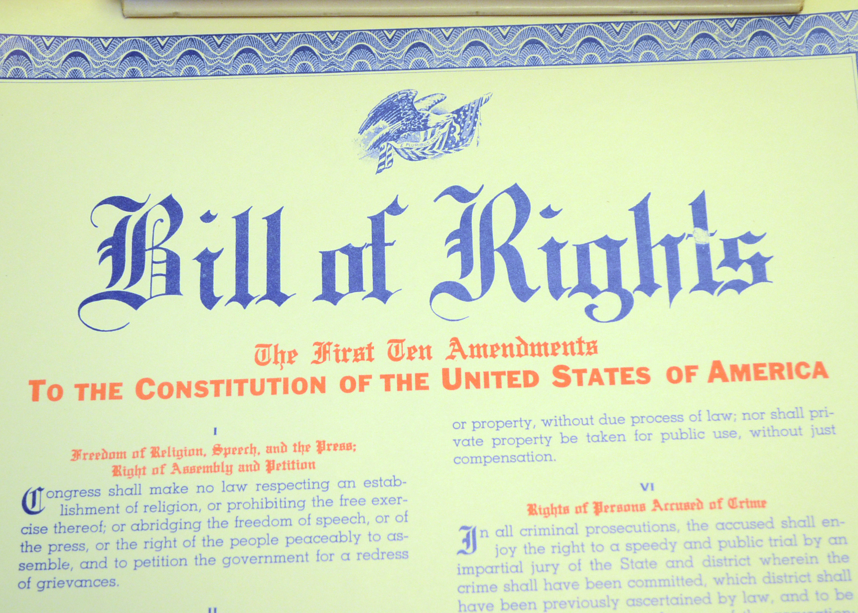 Declaration of Independence and Bill of Rights Copies