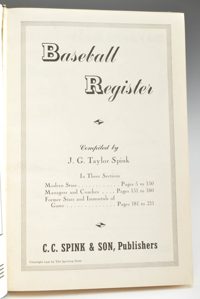 Pre-War 1940 "Baseball Register" Hardbound Book