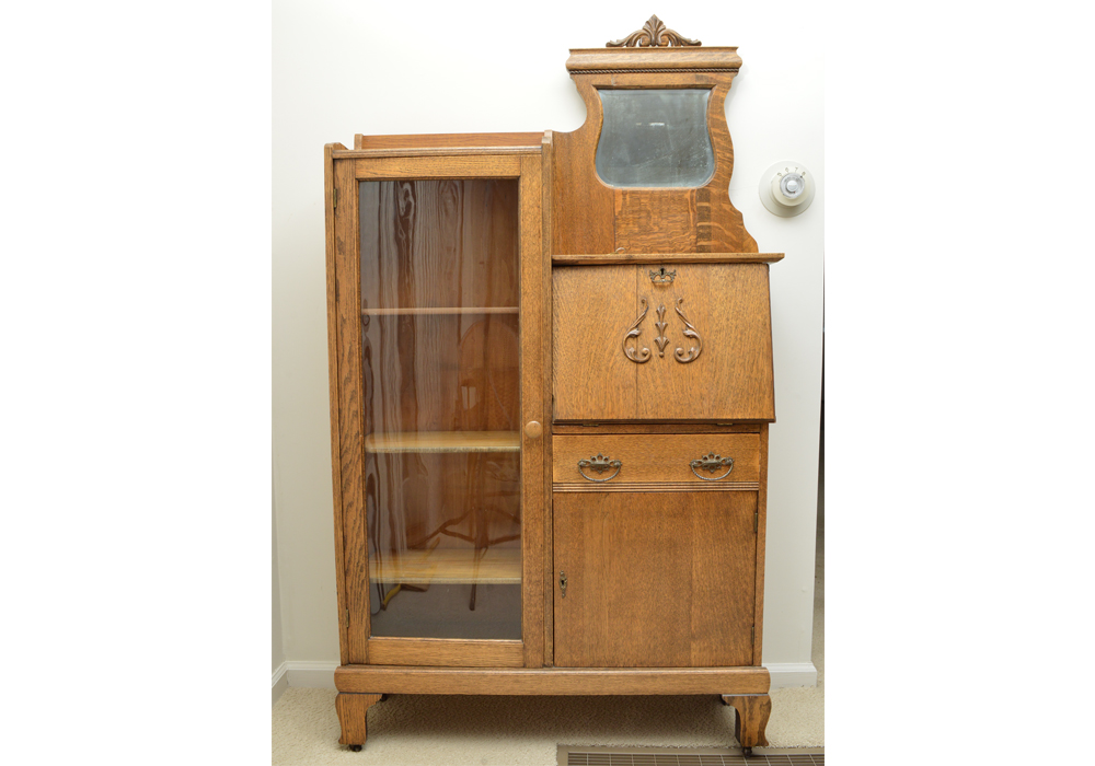 Antique Oliver and Co. Side-By-Side Oak Secretary Bookcase