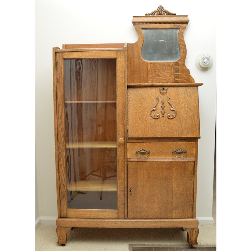 Antique Oliver and Co. Side-By-Side Oak Secretary Bookcase