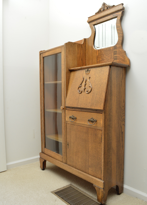 Antique Oliver and Co. Side-By-Side Oak Secretary Bookcase