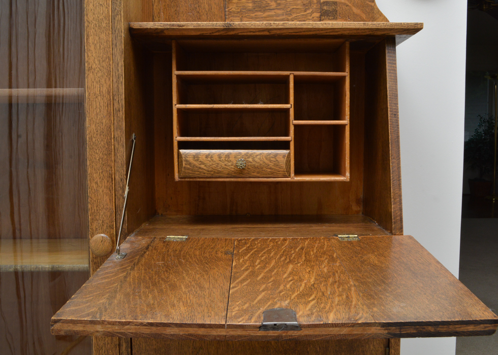 Antique Oliver and Co. Side-By-Side Oak Secretary Bookcase