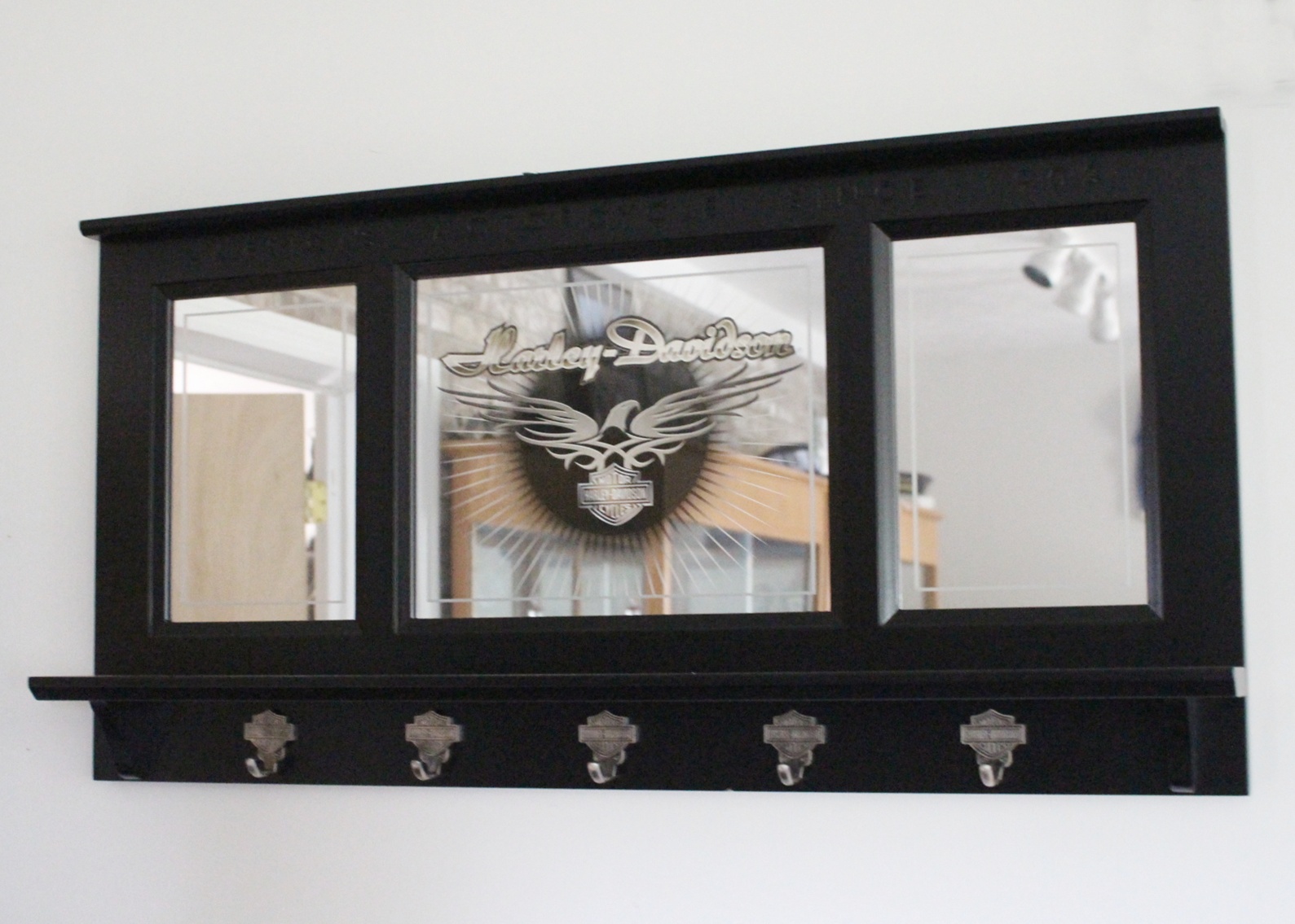 Harley Davidson Wall Mount Etched Mirror Coat Rack