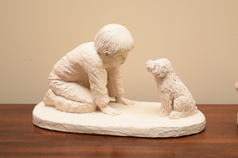Pair of Children at Play Clay Sculptures