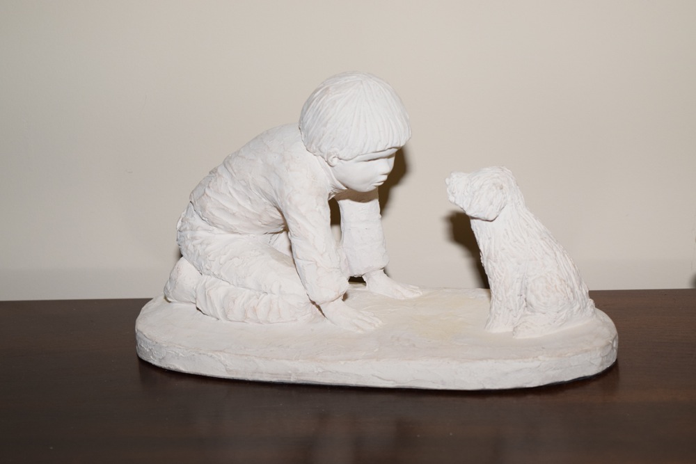 Pair of Children at Play Clay Sculptures