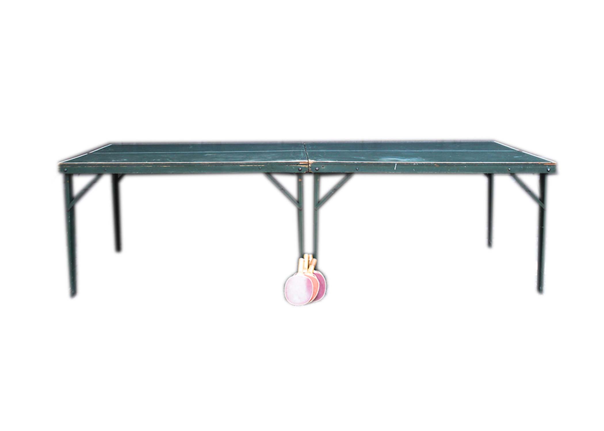 Vintage Wooden Ping Pong Table and Paddles