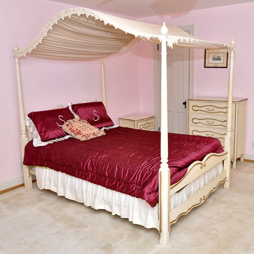 French Provincial Style Canopy Bed Frame