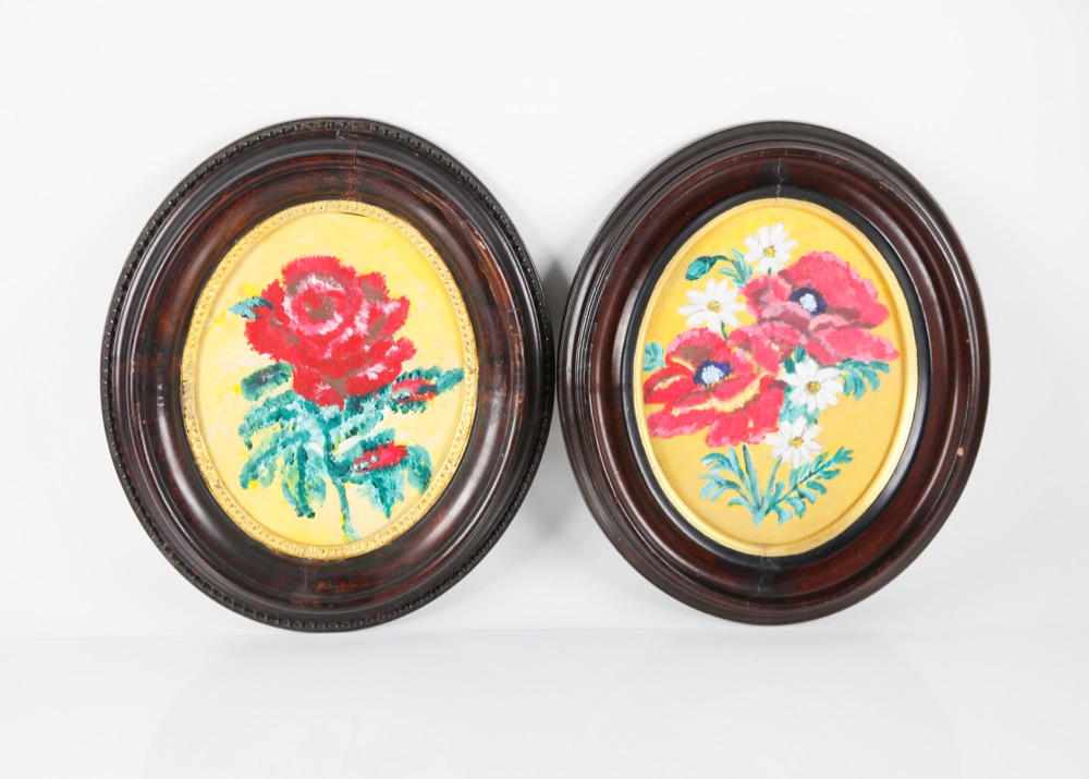 Pair of Original Oil Paintings in Walnut Frames