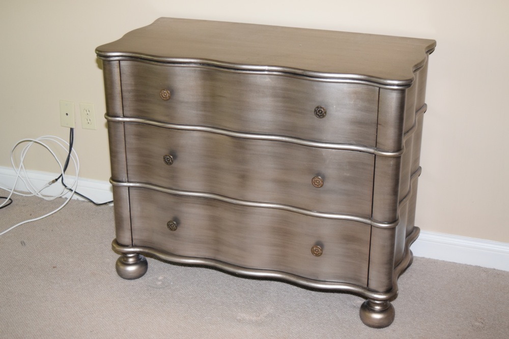 Antiqued Silver Tone Finish Serpentine Chest of Drawers