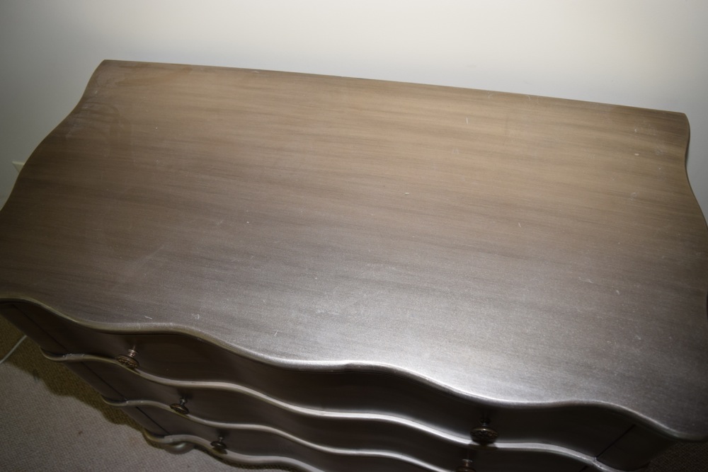 Antiqued Silver Tone Finish Serpentine Chest of Drawers