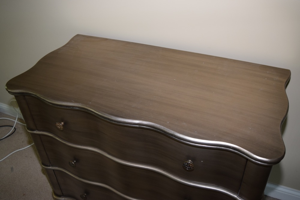 Antiqued Silver Tone Finish Serpentine Chest of Drawers