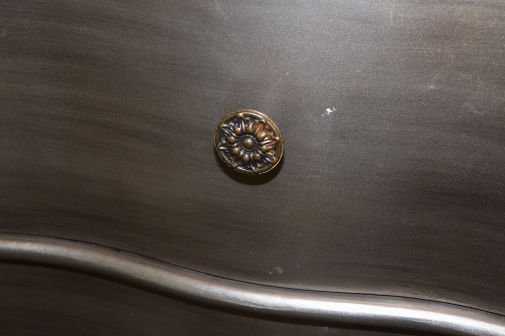 Antiqued Silver Tone Finish Serpentine Chest of Drawers