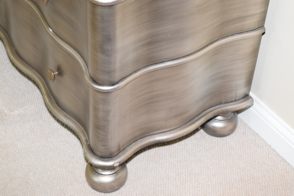 Antiqued Silver Tone Finish Serpentine Chest of Drawers