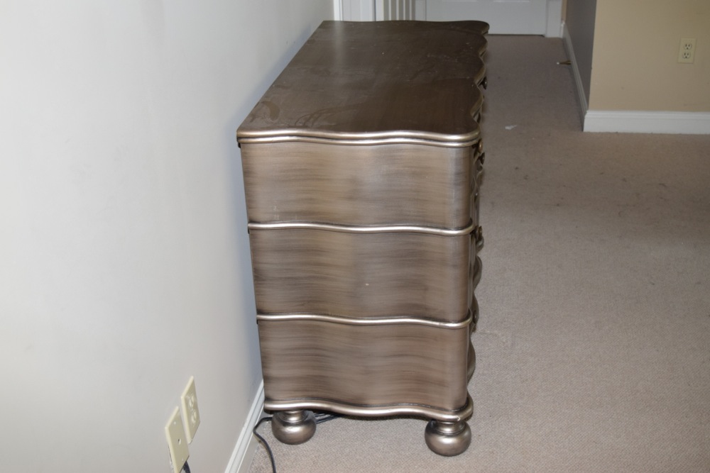 Antiqued Silver Tone Finish Serpentine Chest of Drawers