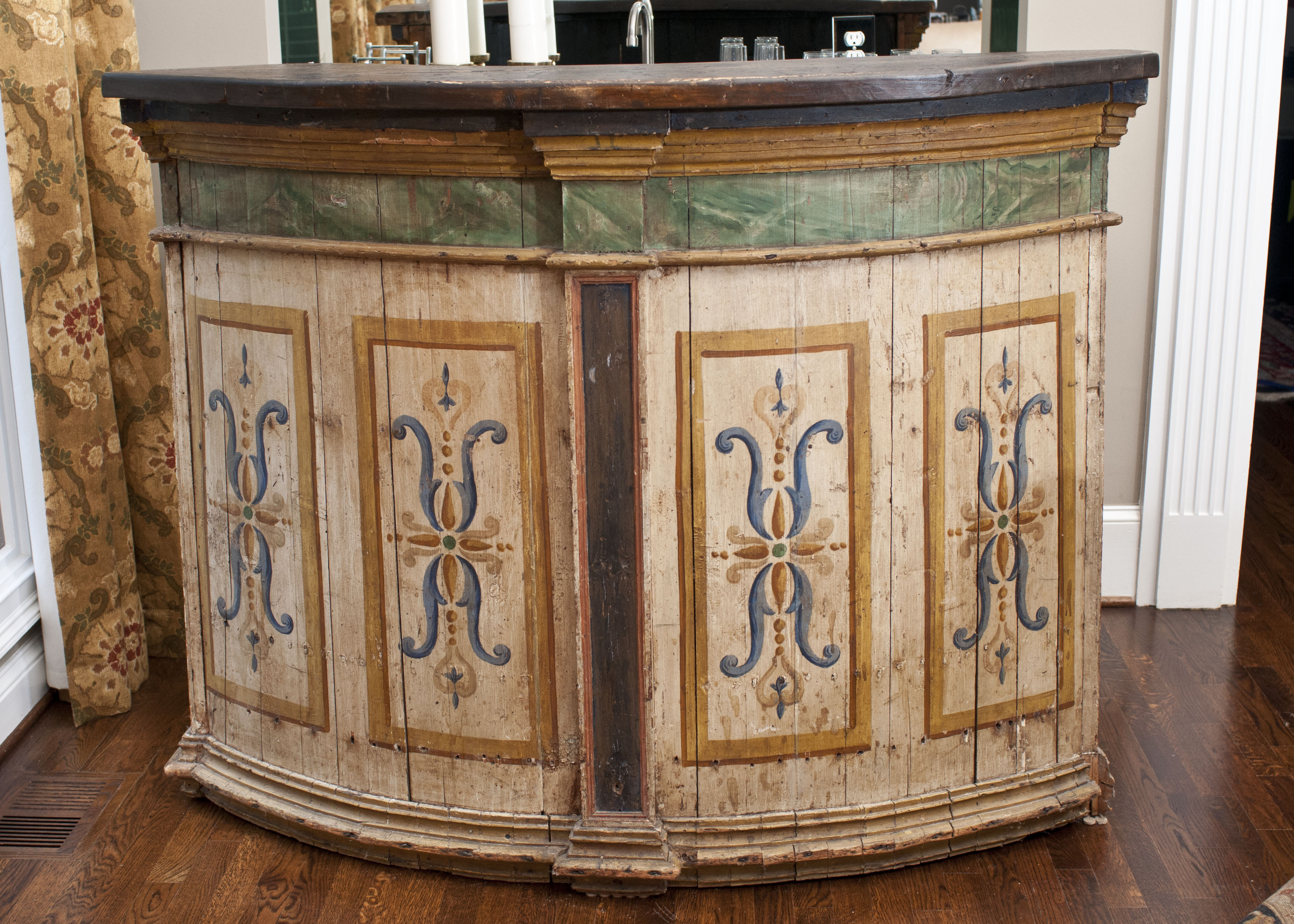 Antique Hand Painted Wood Bar