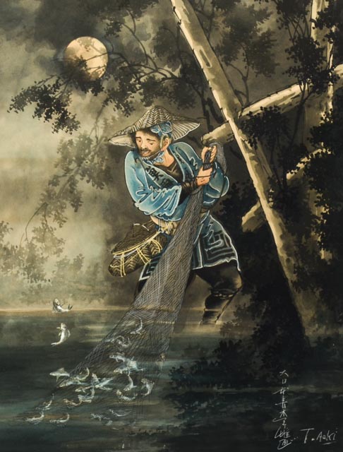 Original Signed Toshio Aoki Gouache Painting