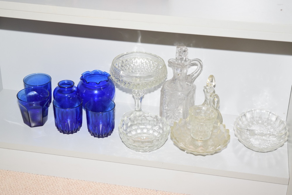 Collection of Vintage Clear and Cobalt Glass