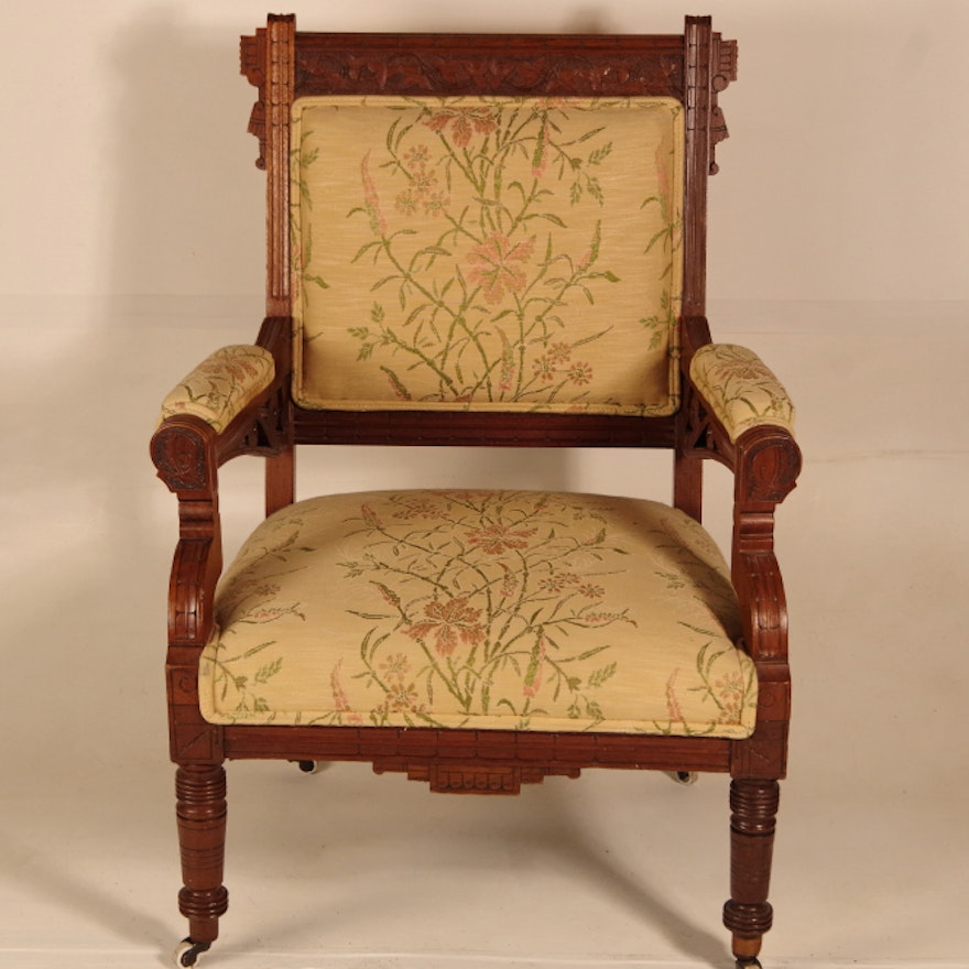 Antique Eastlake Chair with Leaf Carving to Back