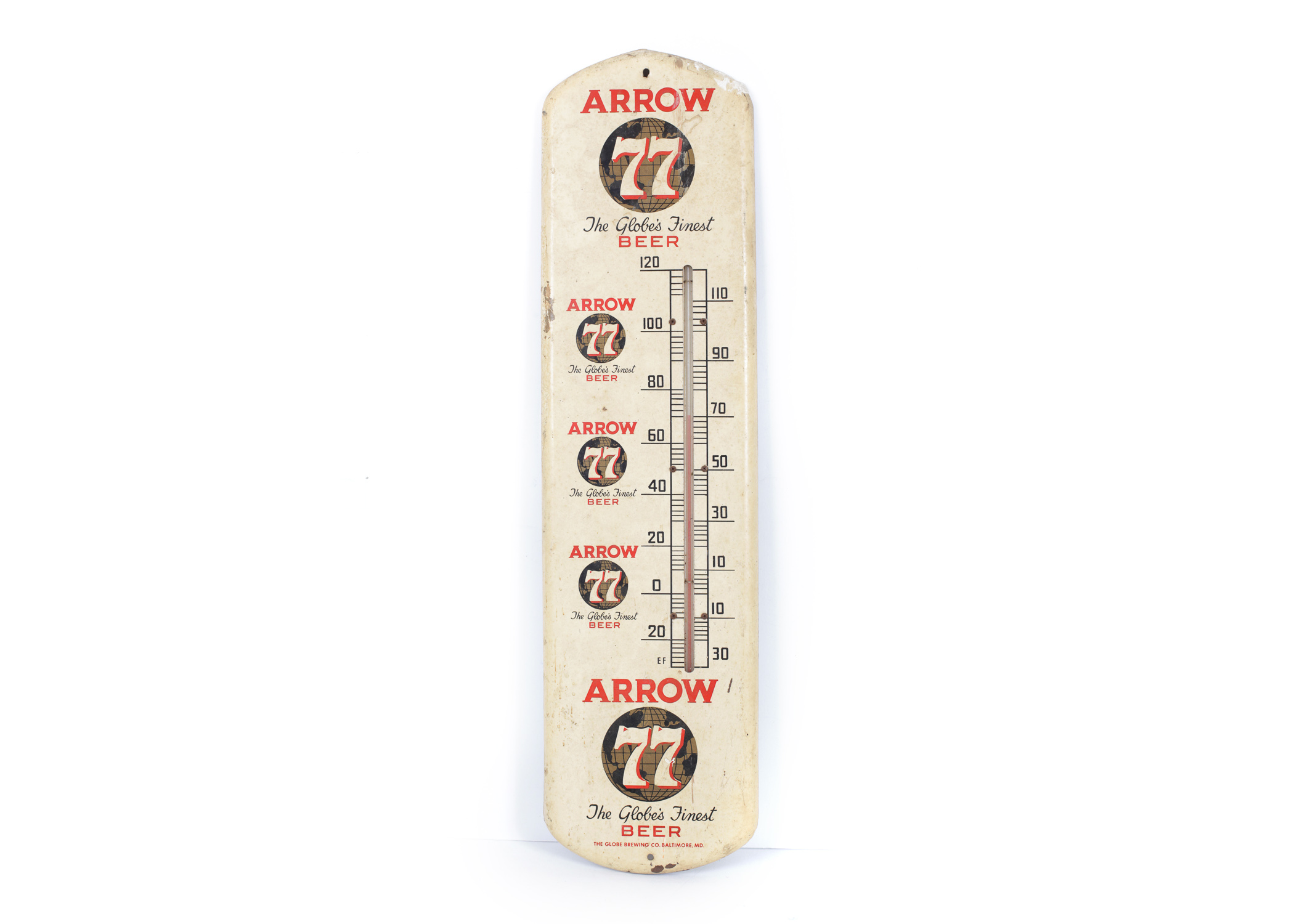 Vintage Porcelain "Arrow 77 Beer" Thermometer