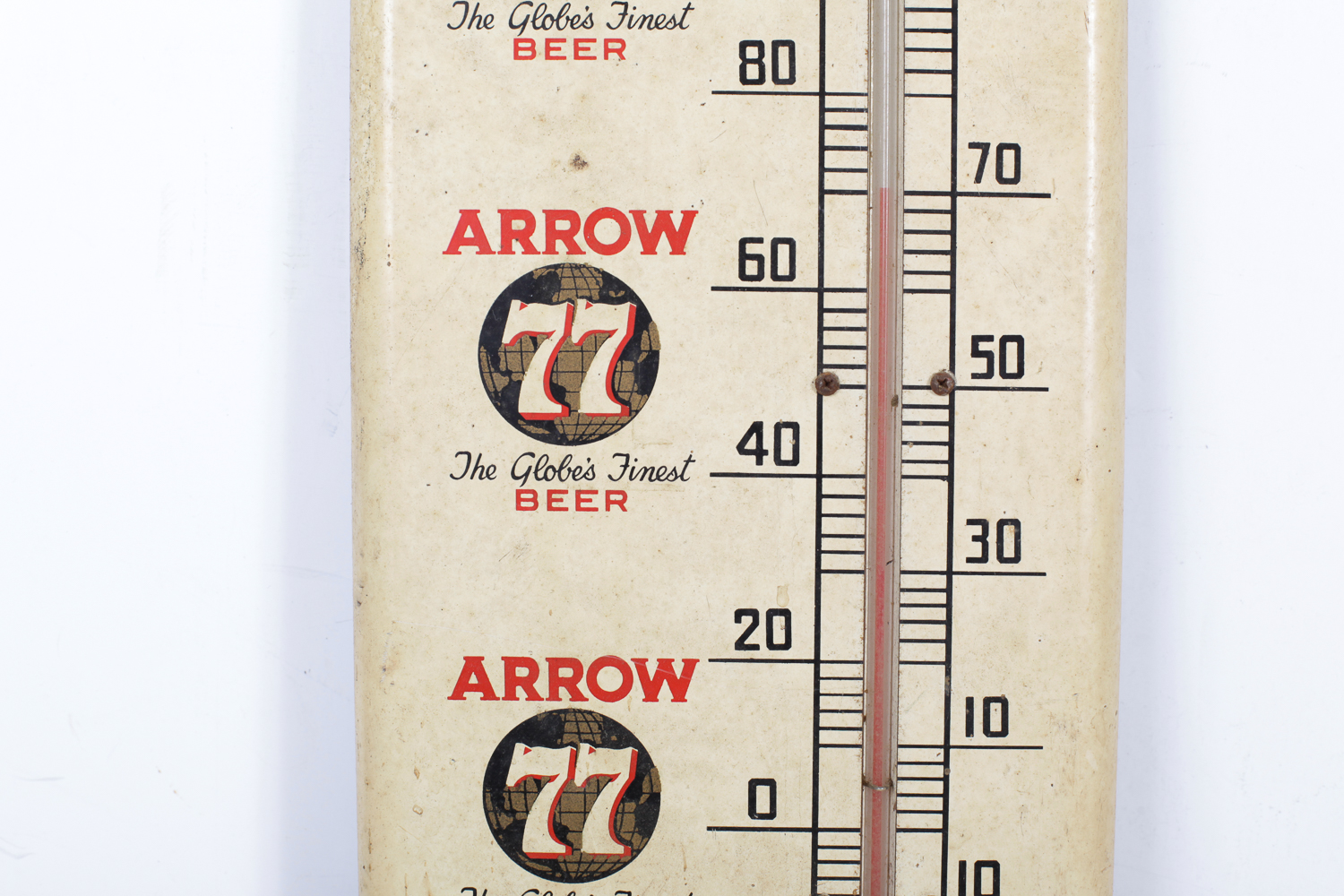 Vintage Porcelain "Arrow 77 Beer" Thermometer