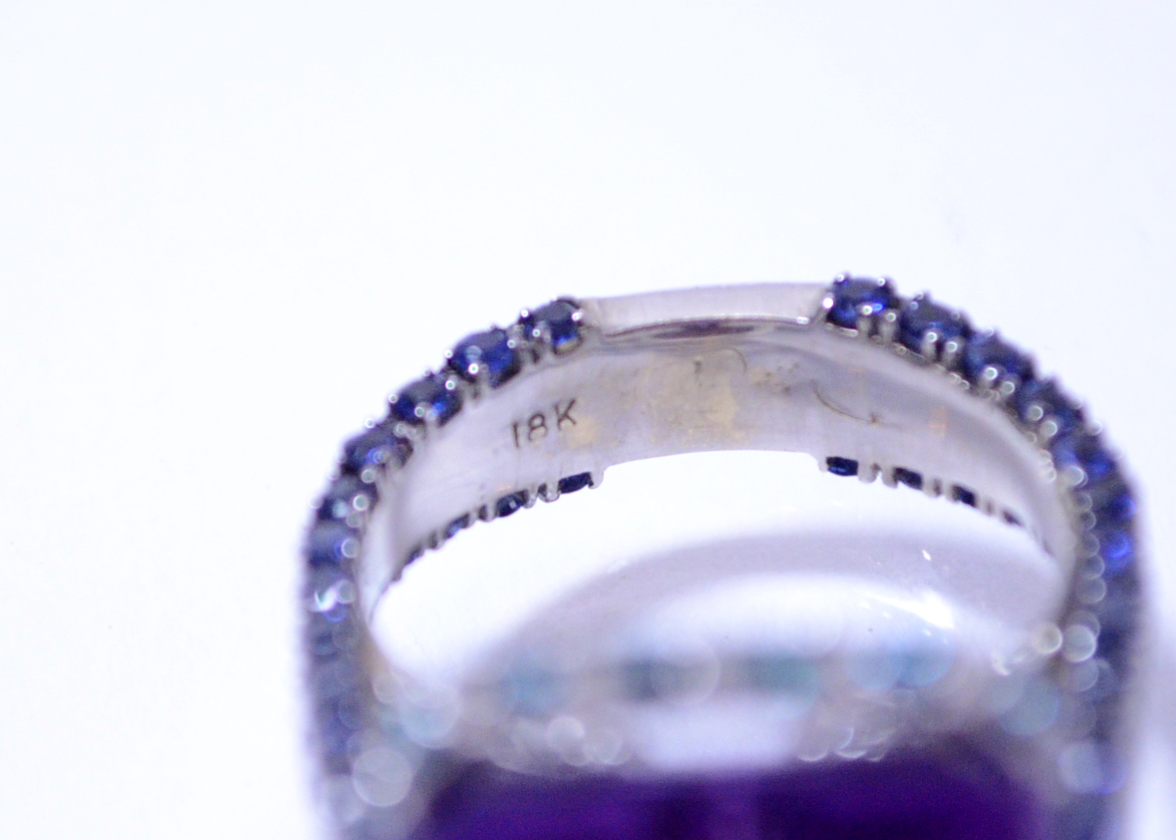 18K White Gold Amethyst and Diamond Ring