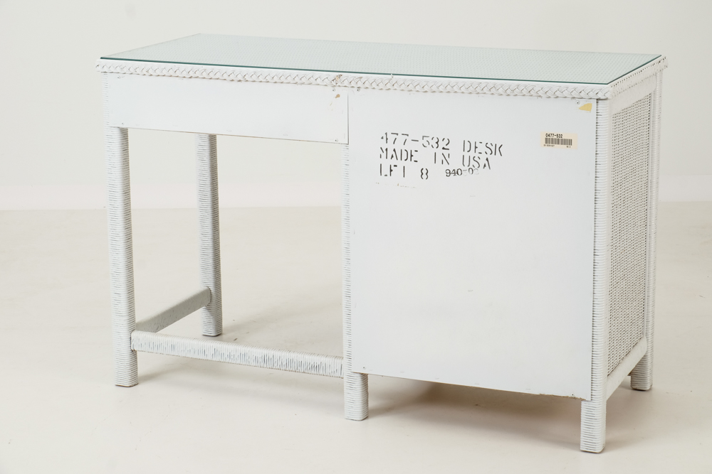 White Wicker Desk and Chair