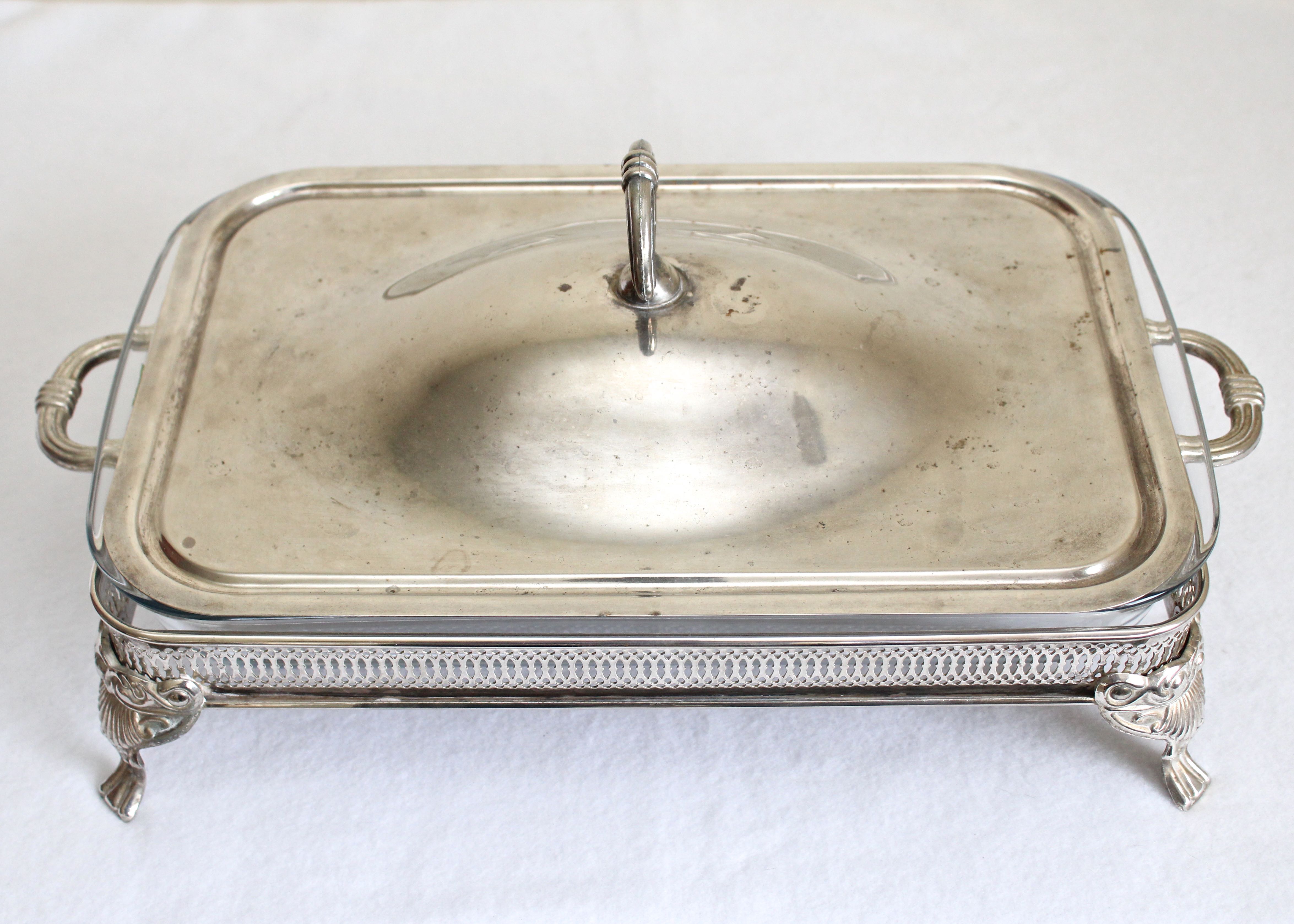 Vintage Footed Silver Plate Covered Casserole Serving Dish