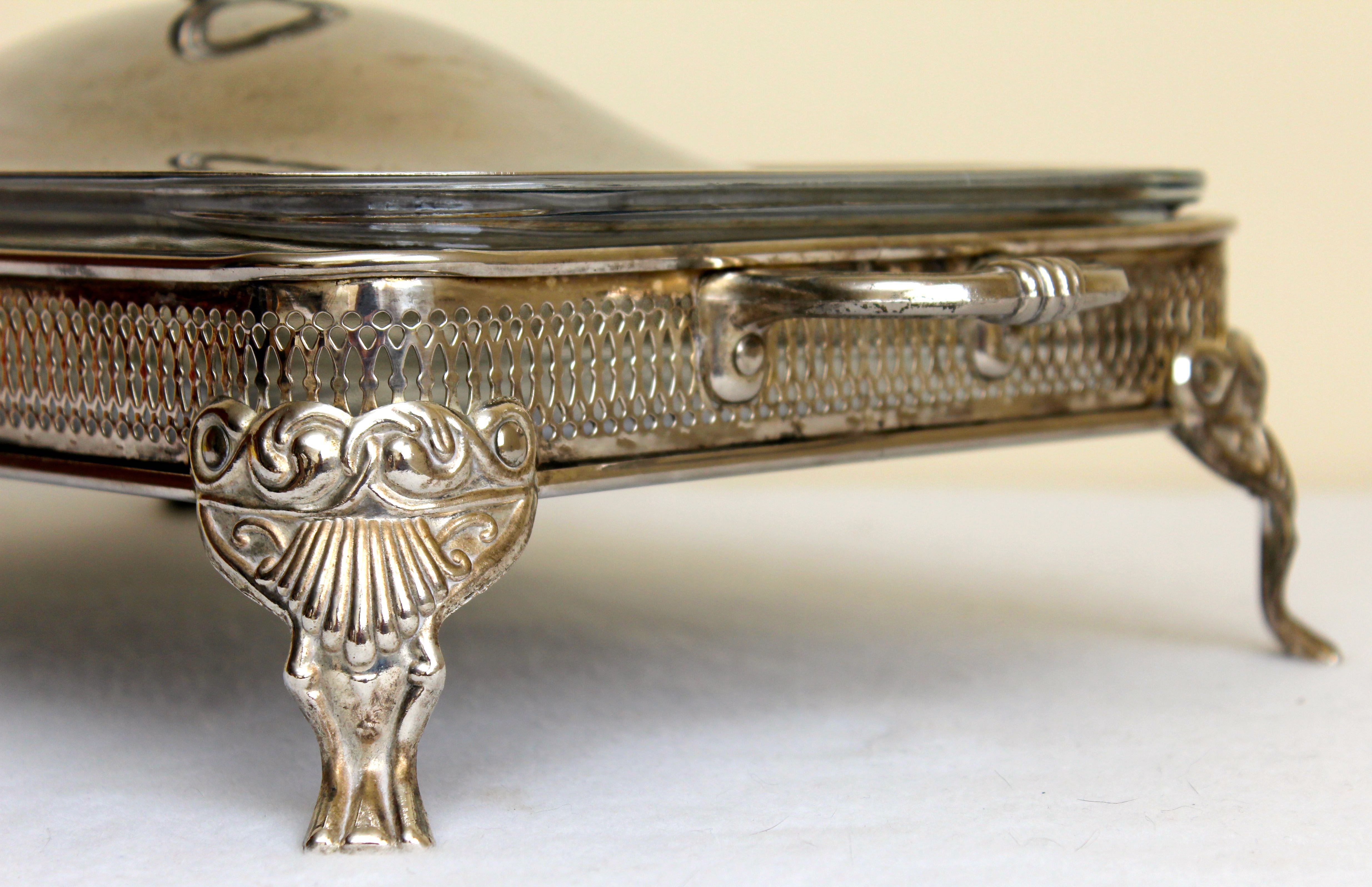 Vintage Footed Silver Plate Covered Casserole Serving Dish