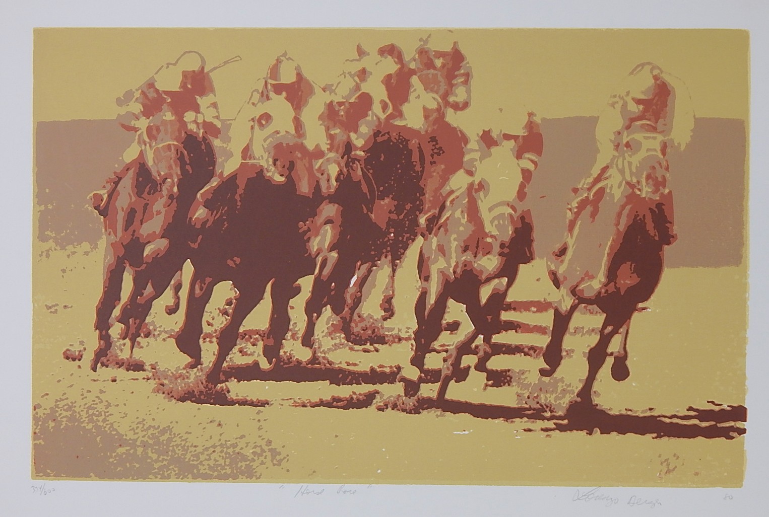 Unframed Signed L/E Lorenzo Bergen Silkscreen - 'Horse Race'