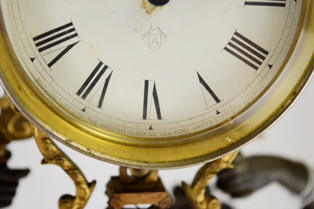 Ansonia "Fisher & Hunter" Swing Arm Clock, Circa 1890