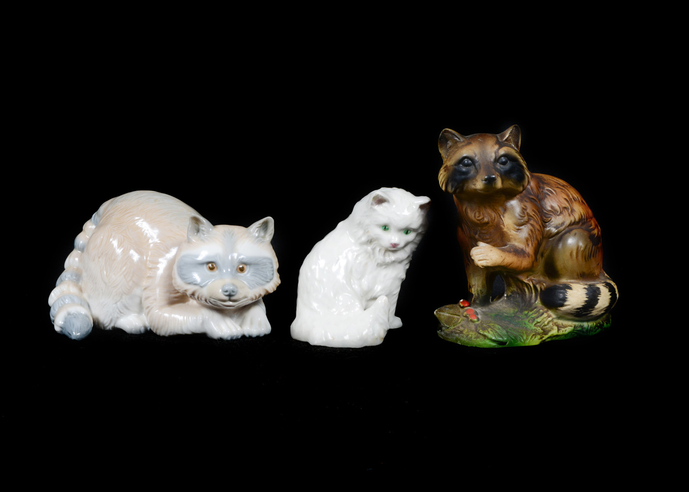 Ceramic Animal Figurines Raccoon and Cat