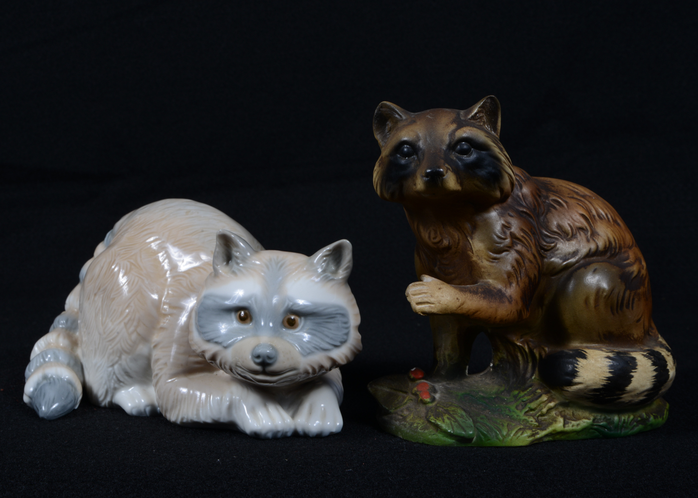 Ceramic Animal Figurines Raccoon and Cat