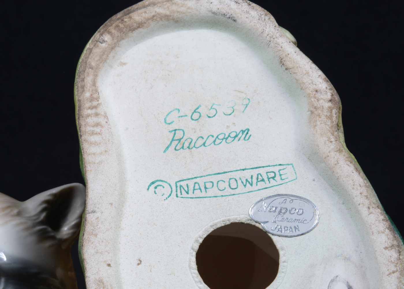 Ceramic Animal Figurines Raccoon and Cat