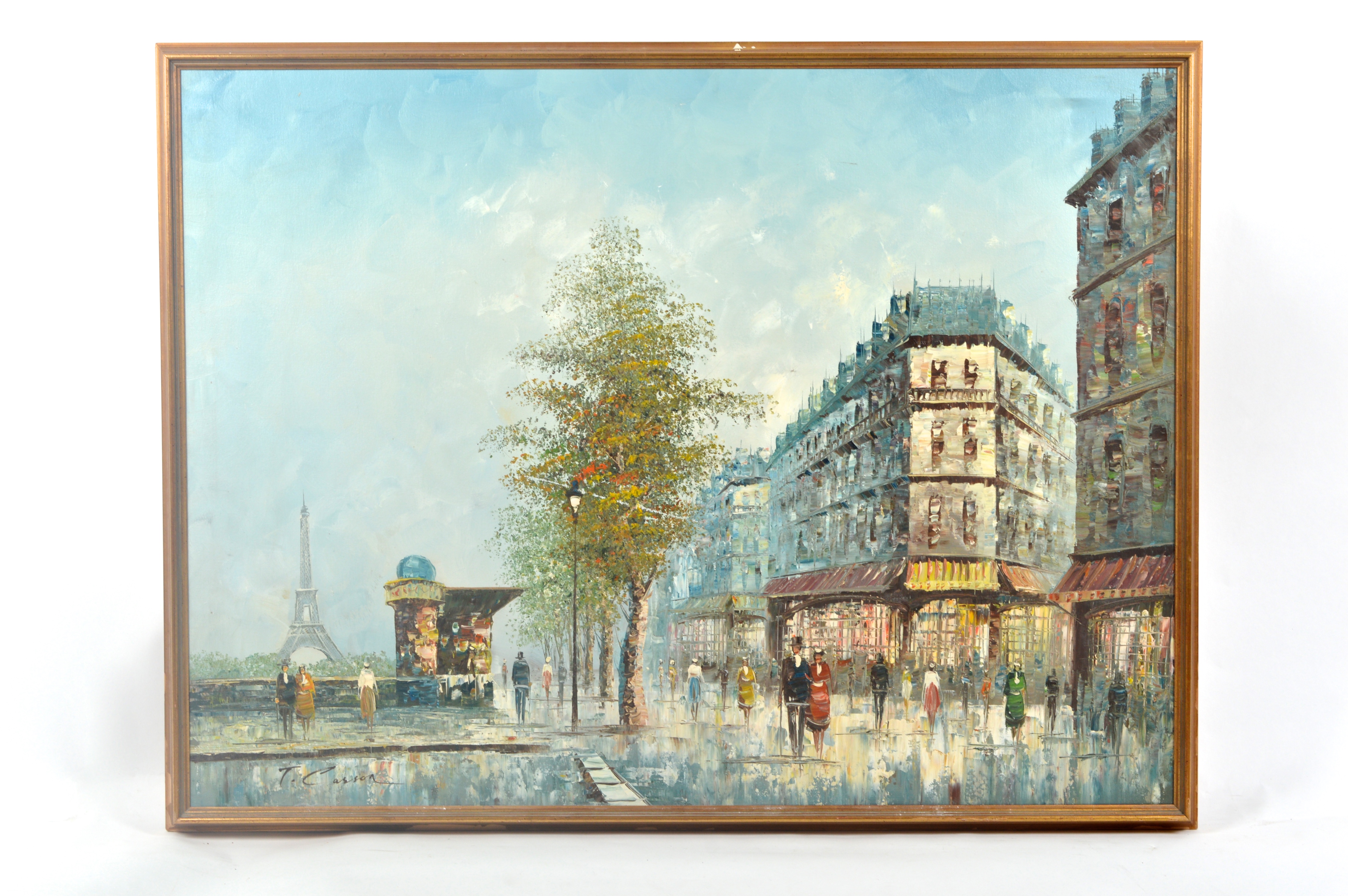 T. Carson Signed Parisian Street Scene Oil Painting