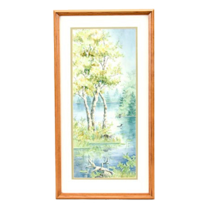 Original Watercolor, Vertical Landscape