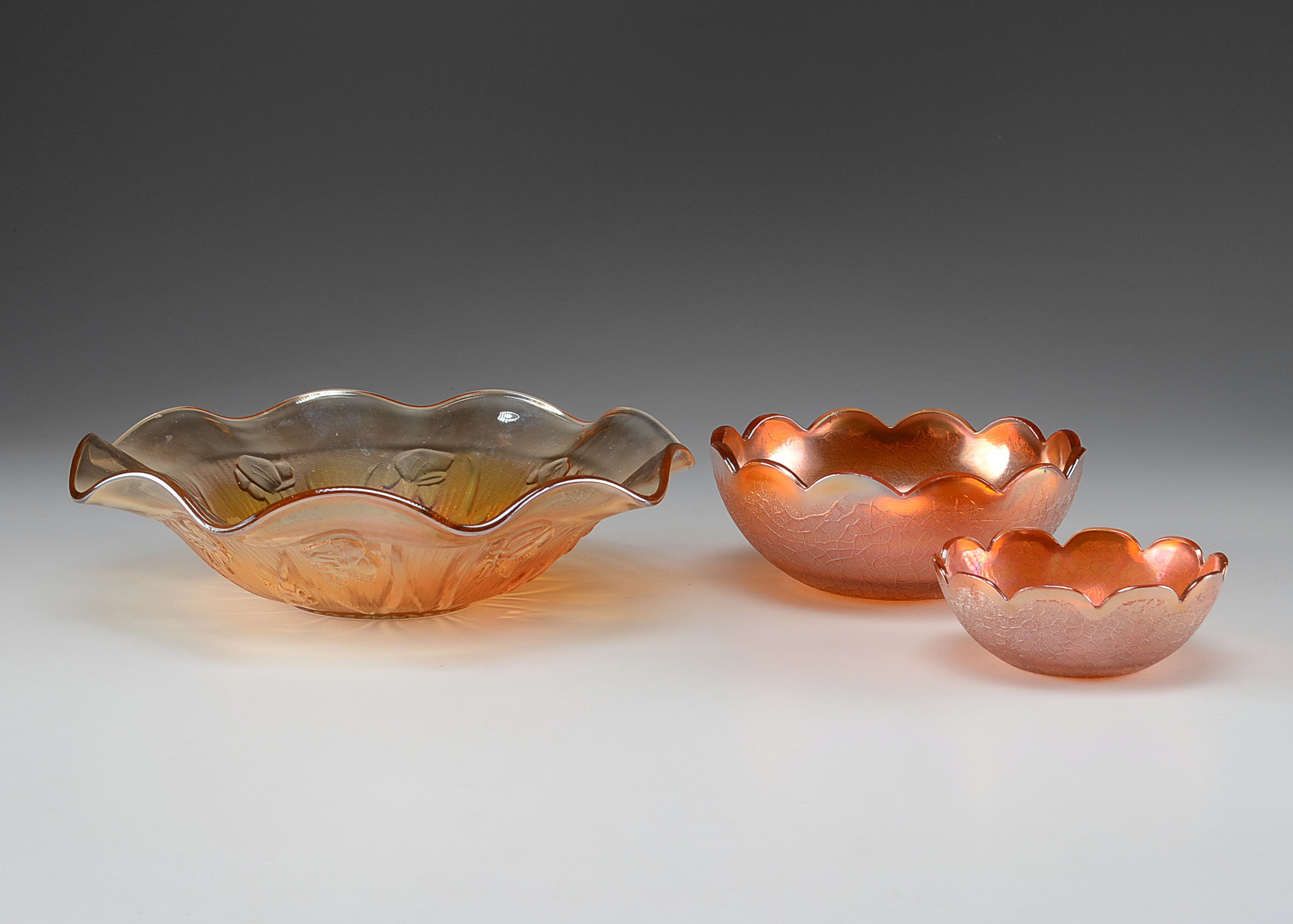 Set of Three Carnival Glass Bowls