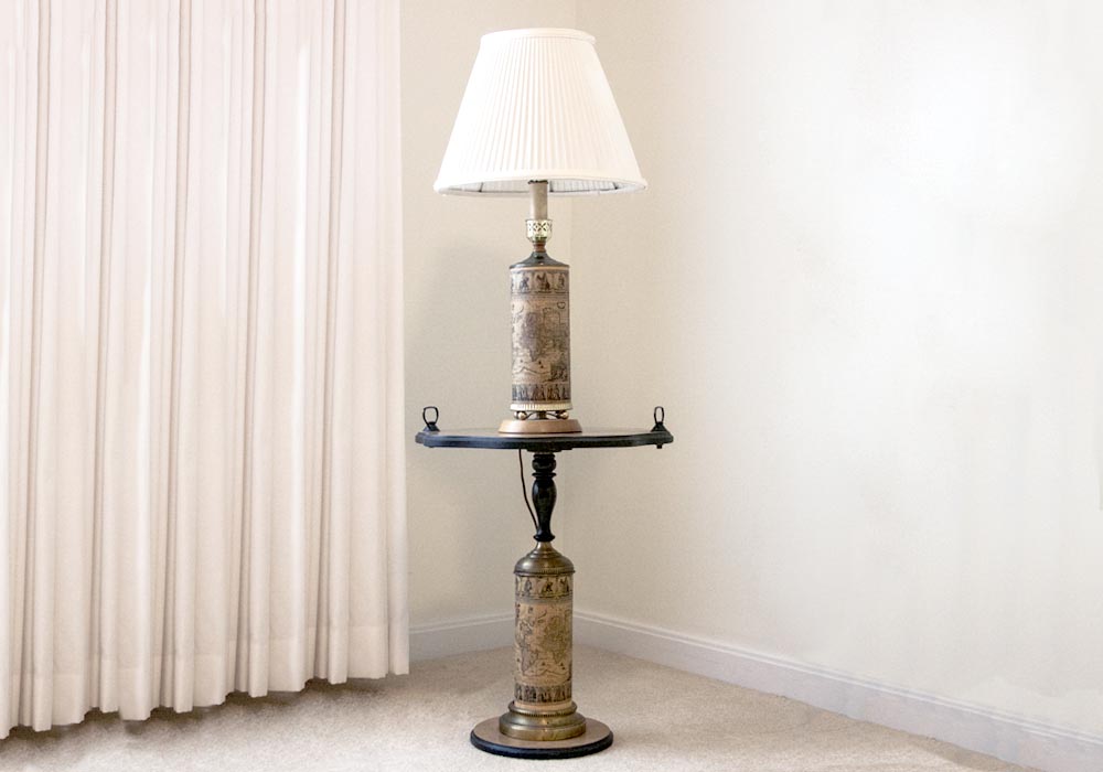 Laminate Top Side Table and Lamp