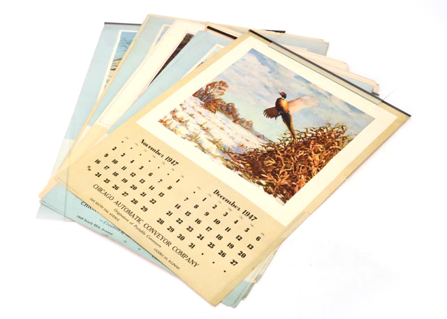 Vintage Calendar Pages with Wildlife Scenes