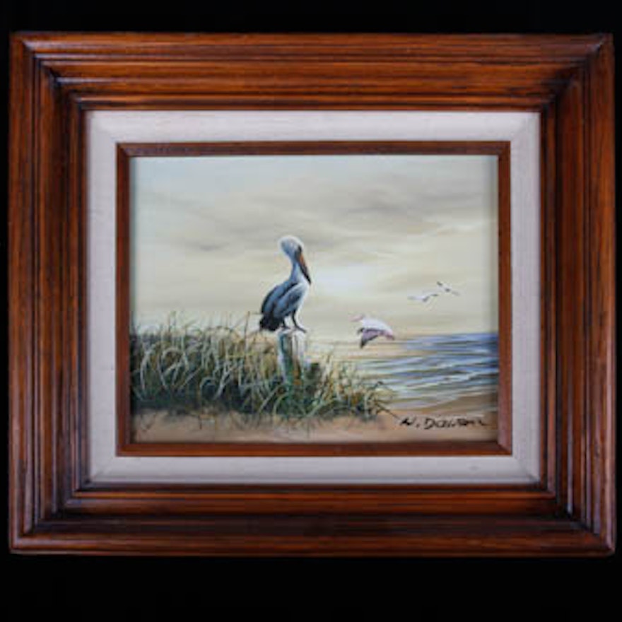 "Pelicans" by W. Dawson Oil on Canvas