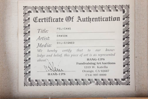 "Pelicans" by W. Dawson Oil on Canvas