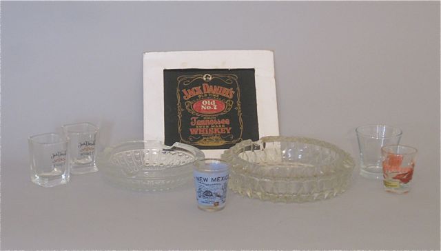 Jack Daniels Mirror, Various Shot Glasses and Ash Receivers