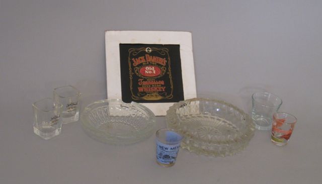 Jack Daniels Mirror, Various Shot Glasses and Ash Receivers